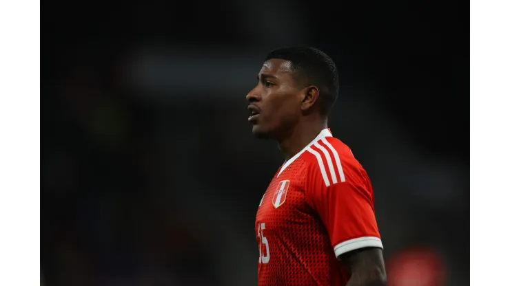 MAINZ, GERMANY - MARCH 25: Miguel Araujo of Peru reacts during an international friendly match between Germany and Peru at MEWA Arena on March 25, 2023 in Mainz, Germany. (Photo by Alex Grimm/Getty Images)
