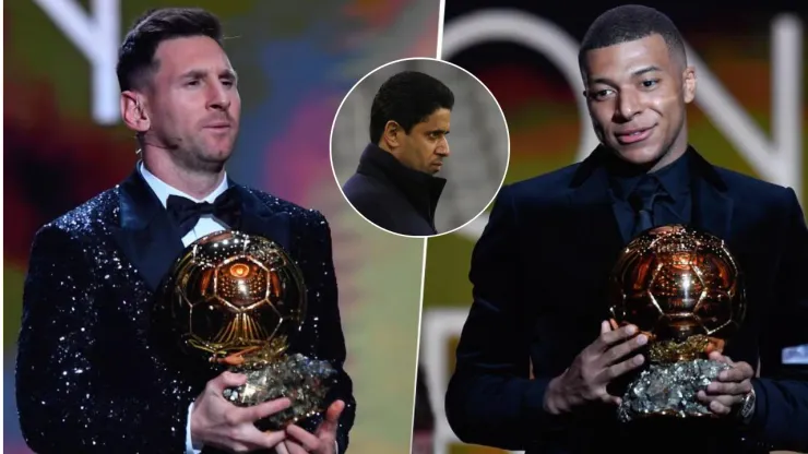 ¿Se olvidó de Lionel Messi? Nasser Al Khelaifi dijo que el Balón de Oro se lo merece Kylian Mbappé. Getty Images.
