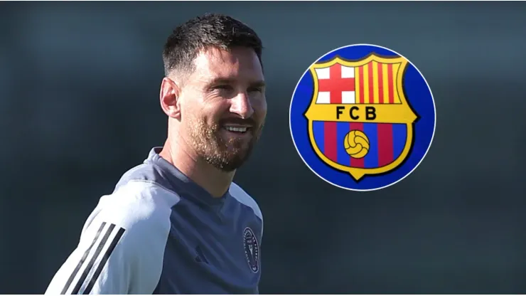 Messi y el escudo del Barcelona.
