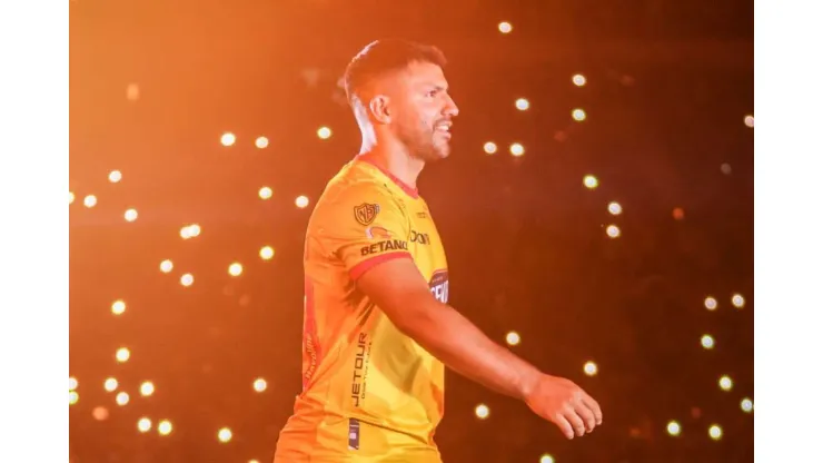 Sergio Aguero en el Monumental para el amistoso Noche Amarilla. Foto: El Telégrafo.
