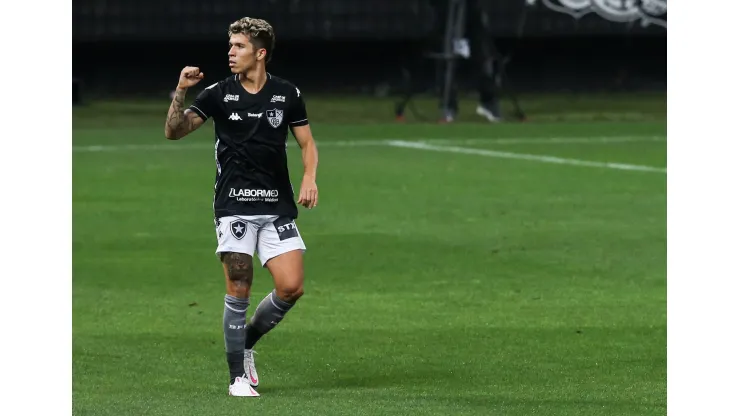 SAO PAULO, BRAZIL - SEPTEMBER 05: Bruno Nazario celebrates after scoring the first goal of his team during the match against Corinthians as part of the Brasileirao Series A at Arena Corinthians on September 05, 2020 in Sao Paulo, Brazil. The match is played behind closed doors and with precautionary measures against the spread of coronavirus (COVID-19).  (Photo by Alexandre Schneider/Getty Images)
