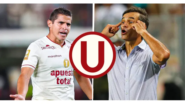 Aldo Corzo y Fabián Bustos, jugador y técnico de Universitario.
