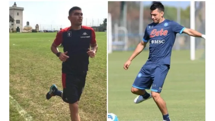 Johan Vásquez e Hirving Lozano en entrenamiento previo al Genoa contra Napoli.
