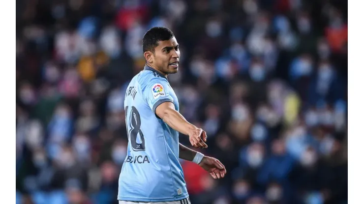 VIGO, SPAIN - FEBRUARY 21: Orbelin Pineda of Celta de Vigo in action during the LaLiga Santander match between RC Celta de Vigo and Levante UD at Abanca-BalaÌdos on February 21, 2022 in Vigo, Spain. (Photo by Octavio Passos/Getty Images)-Not Released (NR)
