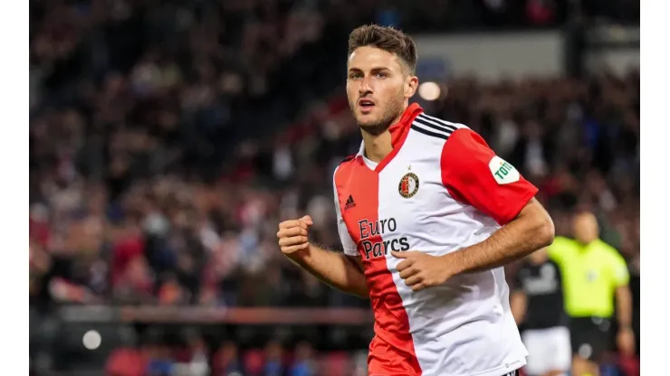 UEFA Europa League: Feyenoord v SK Sturm Graz Rotterdam - Santiago Gimenez of Feyenoord celebrates the 5-0 during the ma
