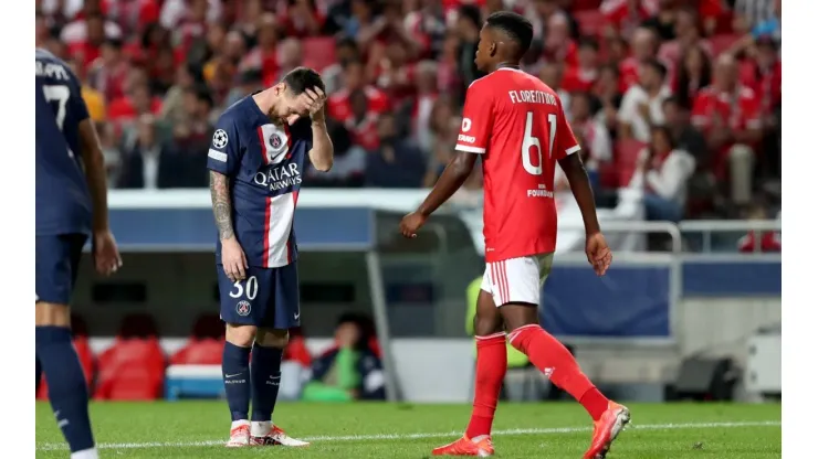 SL Benfica v Paris Saint-Germain: Group H - UEFA Champions League Lionel Messi of Paris Saint-Germain (L) reacts during
