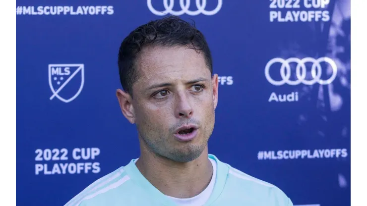 October 19, 2022, Los Angeles, California, USA: Javier Chicharito Hernandez 14 of the Los Angeles Galaxy answers media q
