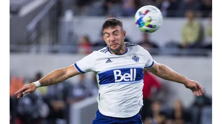 March 20, 2022, Los Angeles, California, USA: Lucas Cavallini 9 of the Vancouver Whitecaps heads the ball into the goal
