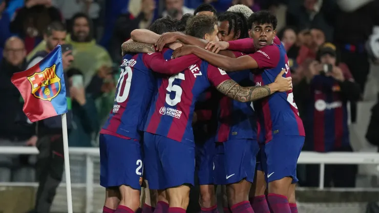 Los jugadores de Barcelona, a puro festejo.
