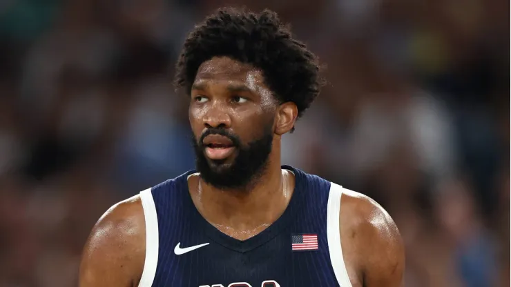 - Basketball 5×5 - 1/4 finals - USA-Brazil - Paris 2024 - 07/08/2024 - France / Seine Saint Denis / Paris - Joel Embiid USA during the Quarter Finals of the 5×5 Basketball events of the Paris Olympic Games, Olympische Spiele, Olympia, OS between the USA and Brazil, at the Bercy Arena, on July 6, 2024. PUBLICATIONxNOTxINxFRAxRUS JulienxMattiax/xLexPictorium LePictorium_0296148
