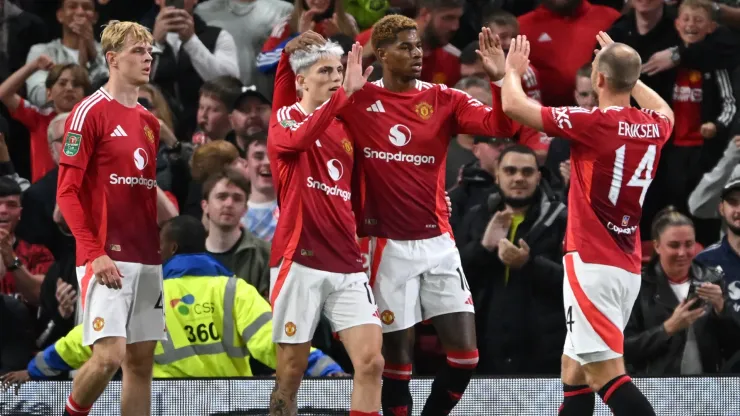 Los jugadores de Manchester United, a puro festejo.
