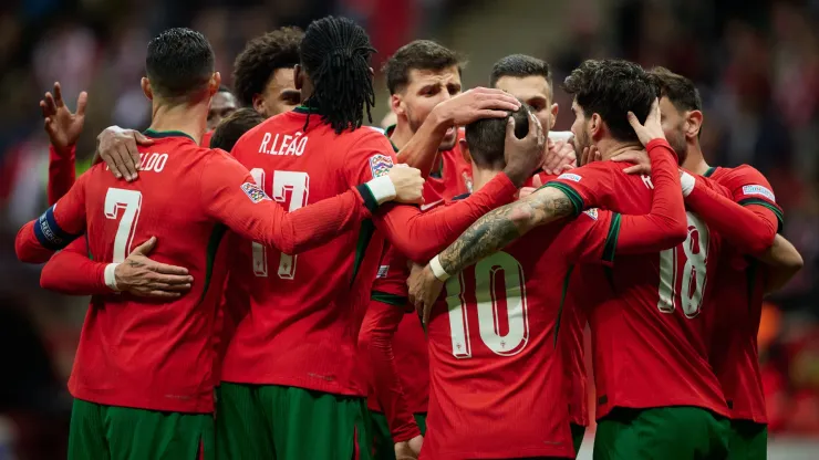 Los jugadores de Portugal, a puro festejo.
