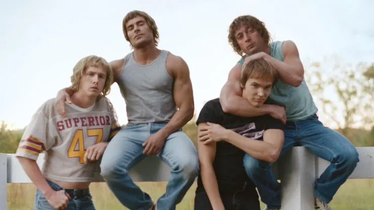 Zac Efron, Jeremy Allen White, Stanley Simons and Harris Dickinson in The Iron Claw.
