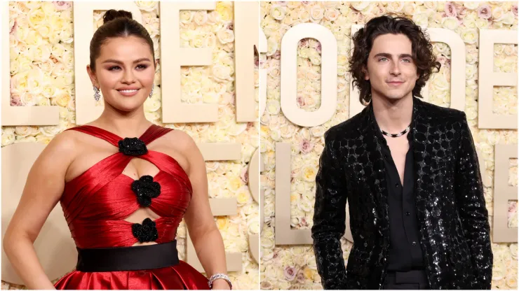 Selena Gomez (left) and Timothée Chalamet at the Golden Globes 2024 
