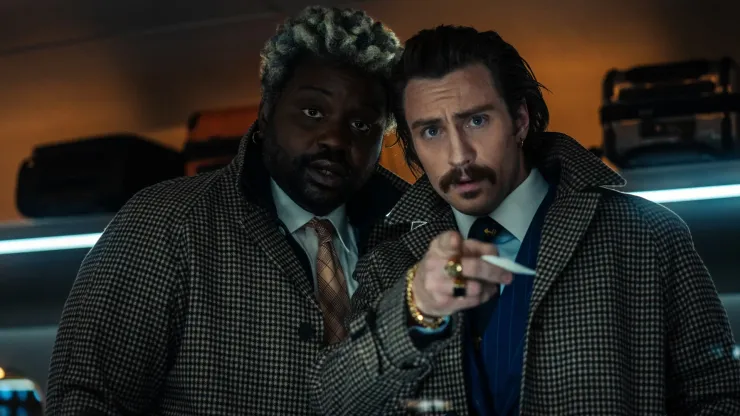 Aaron Taylor-Johnson and Brian Tyree Henry in Bullet Train.
