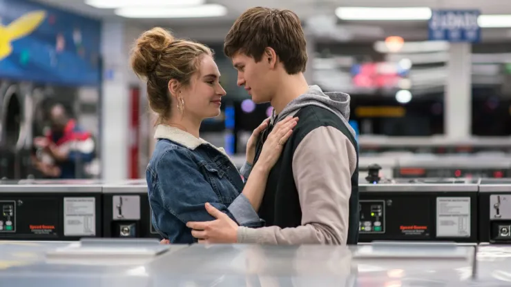 Lily James and Ansel Elgort in Baby Driver.
