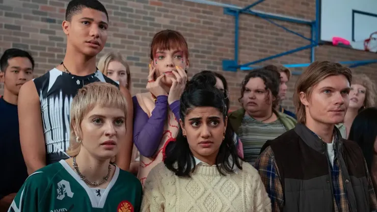 James Majoos, Chloe Hayden, Bryn Chapman Parish, Ayesha Madon and Asher Yasbincek in Heartbreak High.
