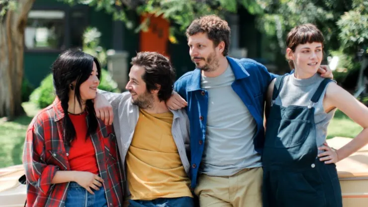 Michael Angarano, Michael Cera, Kristen Stewart and Maya Erskine in Sacramento.
