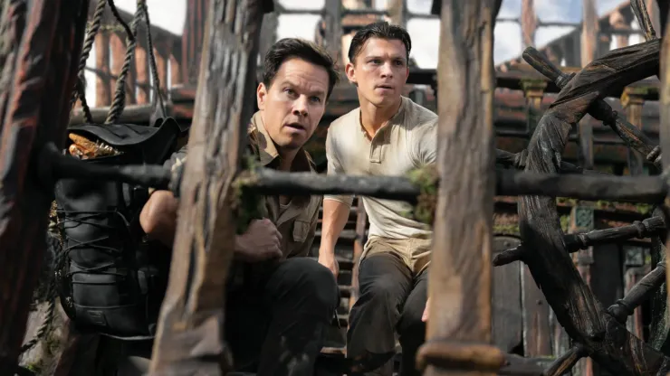 Mark Wahlberg and Tom Holland in Uncharted. 
