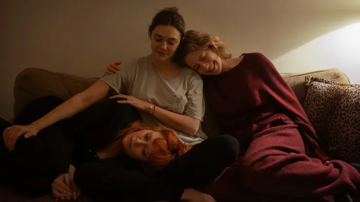 Natasha Lyonne, Elizabeth Olsen and Carrie Coon in His Three Daughters.
