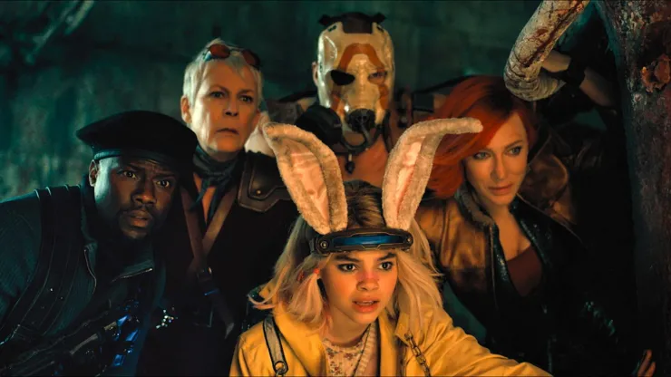 Jamie Lee Curtis, Cate Blanchett, Kevin Hart, Ariana Greenblatt and Florian Munteanu in Borderlands.
