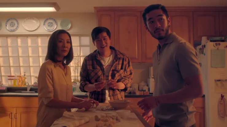 Michelle Yeoh, Sam Song Li and Justin Chien in The Brothers Sun.
