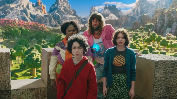 Jason Momoa, Emma Myers, Danielle Brooks and Sebastian Eugene Hansen in A Minecraft Movie.
