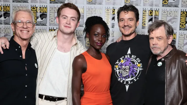 Mark Hamill, Pedro Pascal, Chris Sanders, Lupita Nyong'o and Kit Connor at an event for The Wild Robot.
