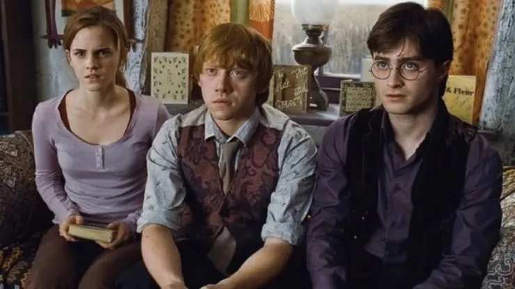 Daniel Radcliffe, Emma Watson and Rupert Grint in Harry Potter.
