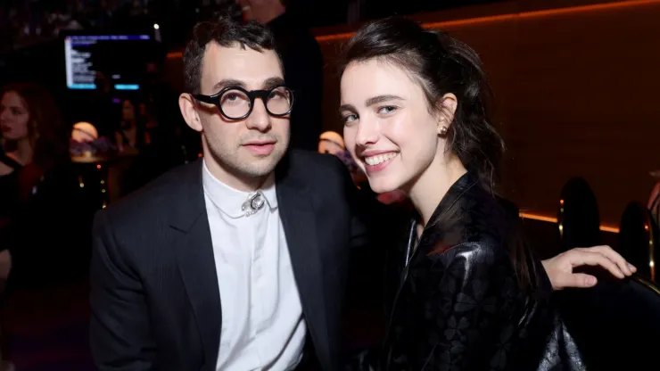 Jack Antonoff and Margaret Qualley attend the 64th Annual GRAMMY Awards at MGM Grand Garden Arena on April 03, 2022.
