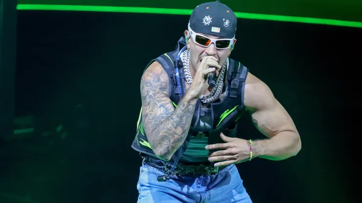 LAS VEGAS, NEVADA - MAY 10: Feid performs during a stop of his FerxxoCalipsis tour at Michelob ULTRA Arena on May 10, 2024 in Las Vegas, Nevada. (Photo by Ethan Miller/Getty Images)
