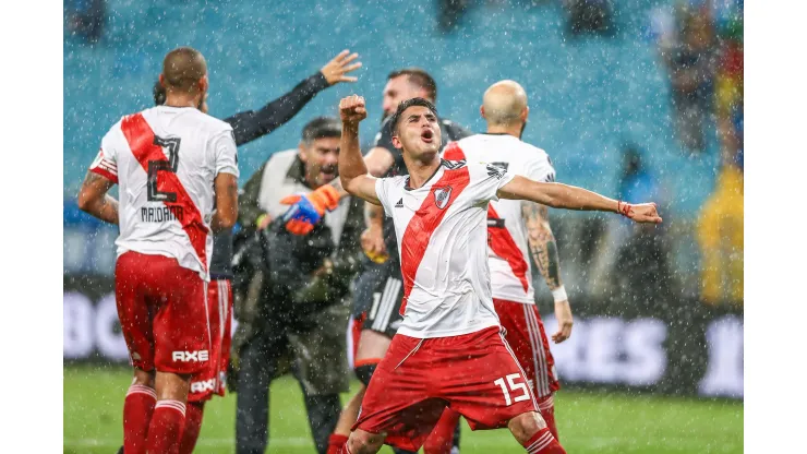 Exequiel Palacios, eufórico tras el triunfo ante Gremio.
