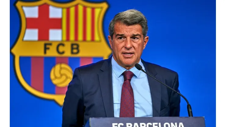 President, Joan Laporta Of FC Barcelona Press Conference
