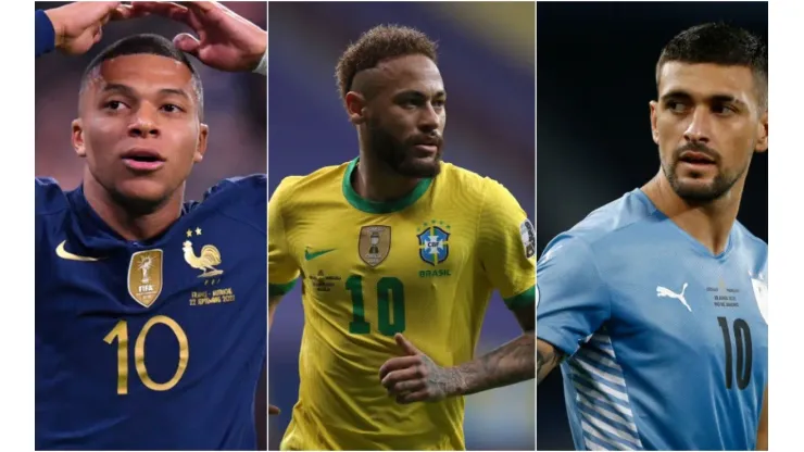 Wagner Meier; Buda Mendes; Alex Grimm/Getty Images - Mbappe, Neymar e Arrascaeta
