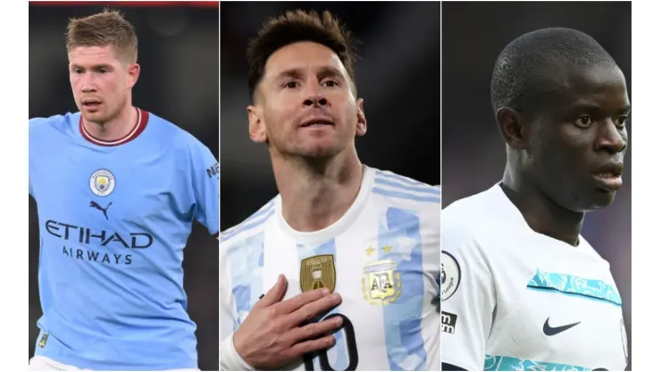 Juan I. Roncoroni - Pool; Michael Regan/Getty Images -  De Bruyne, Messi e Kanté
