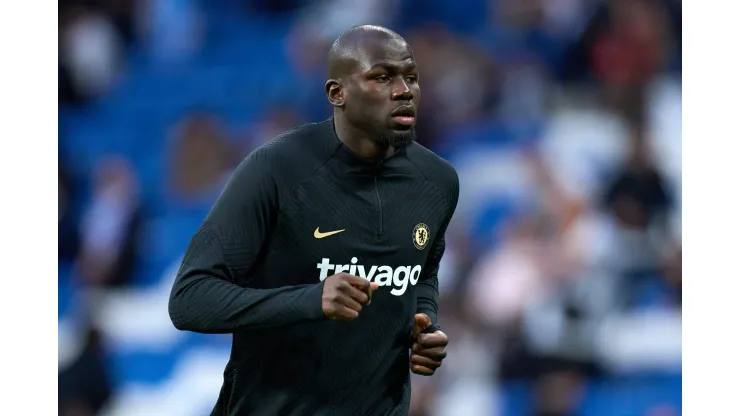 MADRID, SPAIN - APRIL 12: Kalidou Koulibaly of Chelsea FC warms up prior to the UEFA Champions League quarterfinal first leg match between Real Madrid and Chelsea FC at Estadio Santiago Bernabeu on April 12, 2023 in Madrid, Spain. (Photo by Angel Martinez/Getty Images)
