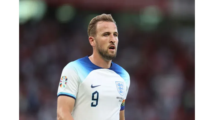 MANCHESTER, ENGLAND - JUNE 19: Harry Kane of England  during the UEFA EURO 2024 qualifying round group C match between England and North Macedonia at Old Trafford on June 19, 2023 in Manchester, England. (Photo by Catherine Ivill/Getty Images)
