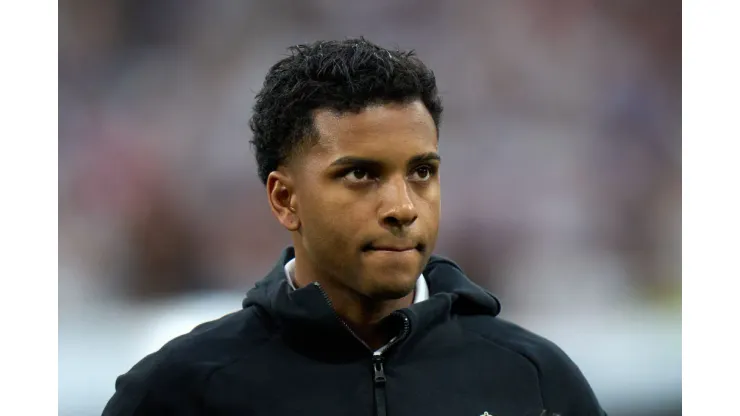 MADRID, SPAIN - MAY 09: Rodrygo Goes of Real Madrid looks on prior to the UEFA Champions League semi-final first leg match between Real Madrid and Manchester City FC at Estadio Santiago Bernabeu on May 09, 2023 in Madrid, Spain. (Photo by Angel Martinez/Getty Images)
