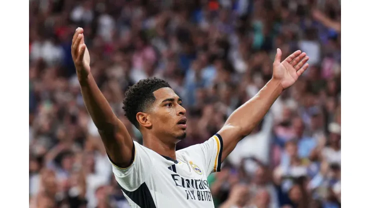 MADRID, SPAIN - SEPTEMBER 02: Jude Bellingham of Real Madrid celebrates after scoring the team's second goal during the LaLiga EA Sports match between Real Madrid CF and Getafe CF at Estadio Santiago Bernabeu on September 02, 2023 in Madrid, Spain. (Photo by Angel Martinez/Getty Images)
