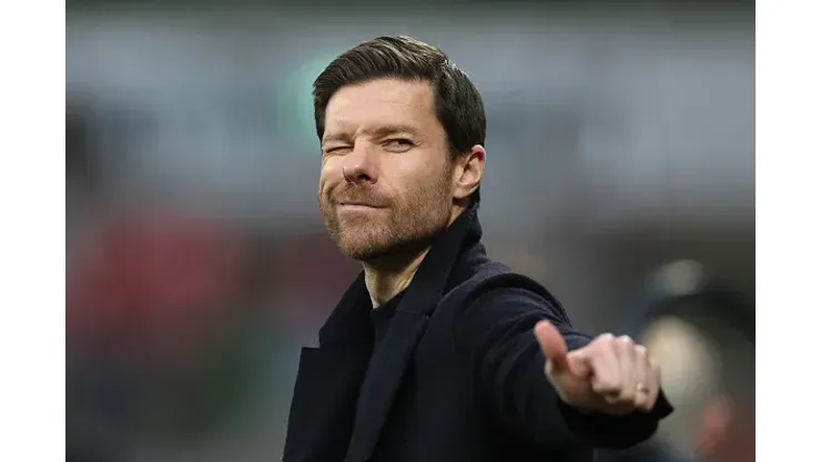 LEVERKUSEN, GERMANY - MARCH 19: Xabi Alonso, Head Coach of Bayer 04 Leverkusen, reacts during the Bundesliga match between Bayer 04 Leverkusen and FC Bayern München at BayArena on March 19, 2023 in Leverkusen, Germany. (Photo by Dean Mouhtaropoulos/Getty Images)
