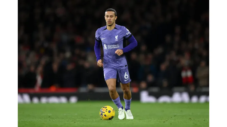 LONDON, ENGLAND - FEBRUARY 04: Thiago Alcantara of Liverpool  during the Premier League match between Arsenal FC and Liverpool FC at Emirates Stadium on February 04, 2024 in London, England. (Photo by Justin Setterfield/Getty Images)
