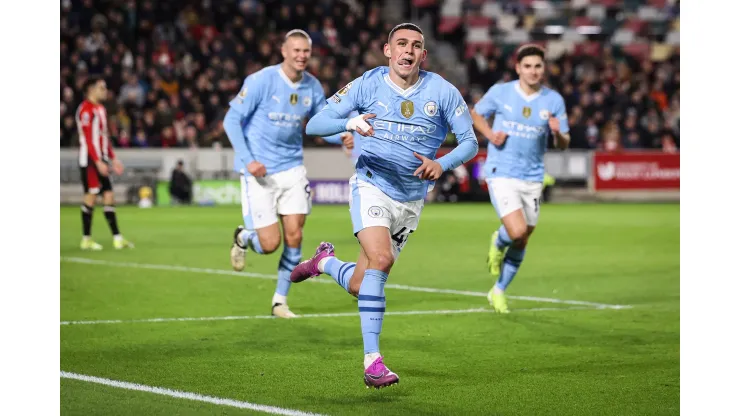 Manchester City e Brentford durante partida pela Premier League no último fim de semana, no Community Stadium (Foto: Ryan Pierse/Getty Images)
