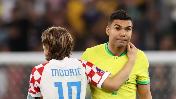 Luka Modric e Casemiro na Copa do Mundo. Foto: Michael Steele/Getty Images
