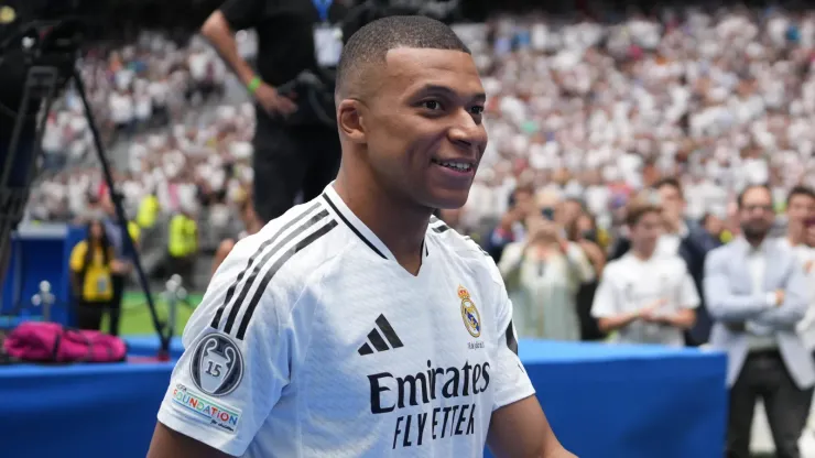 Kylian Mbappé durante sua apresentação no Real Madrid
