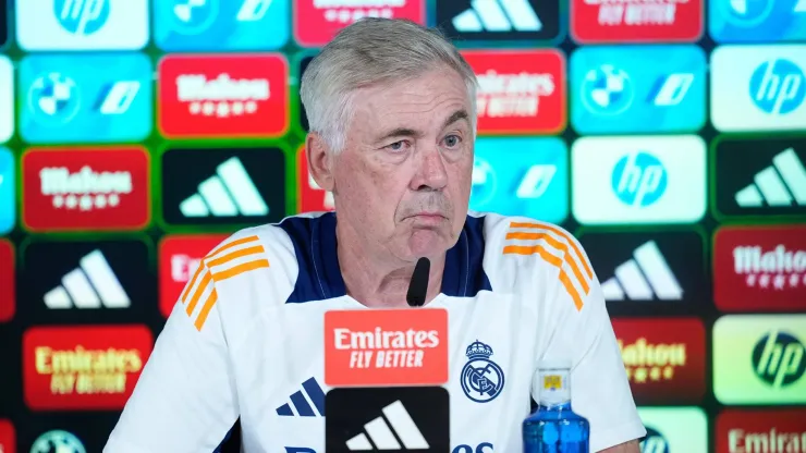 Carlo Ancelotti, técnico do Real Madrid, em coletiva de imprensa. (Foto: Oscar J. Barroso/Imago/ZUMA Press Wire)
