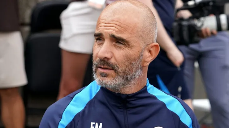 COLUMBUS, OHIO - AUGUST 03: Enzo Maresca manager of Chelsea FC looks on from the bench before the pre-season against Manchester City friendly  at Ohio Stadium on August 03, 2024 in Columbus, Ohio. (Photo by Jason Mowry/Getty Images)
