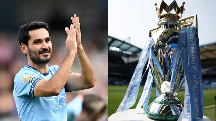 Gundogan foi uma das contratações do City (Photo by Michael Regan/Getty Images) e a taça da Premier League (Photo by Julian Finney/Getty Images)
