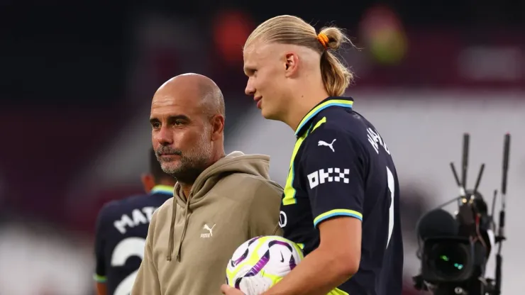 Pep Guardiola e Haaland no Manchester City.
