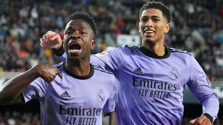 Vini Jr e Bellingham do Real Madrid. (Photo by Aitor Alcalde/Getty Images)
