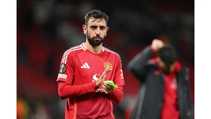 Bruno Fernandes em campo pelo Manchester United na Liga Europa (Foto: Michael Regan/Getty Images)
